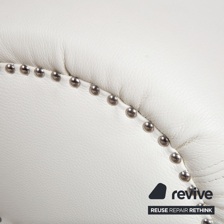 Bretz Gaudi Leather Suite 2x Three-Seater & Chaise Lounge Sofa White Cream Beige Silver Lion's Paw Feet Rivets