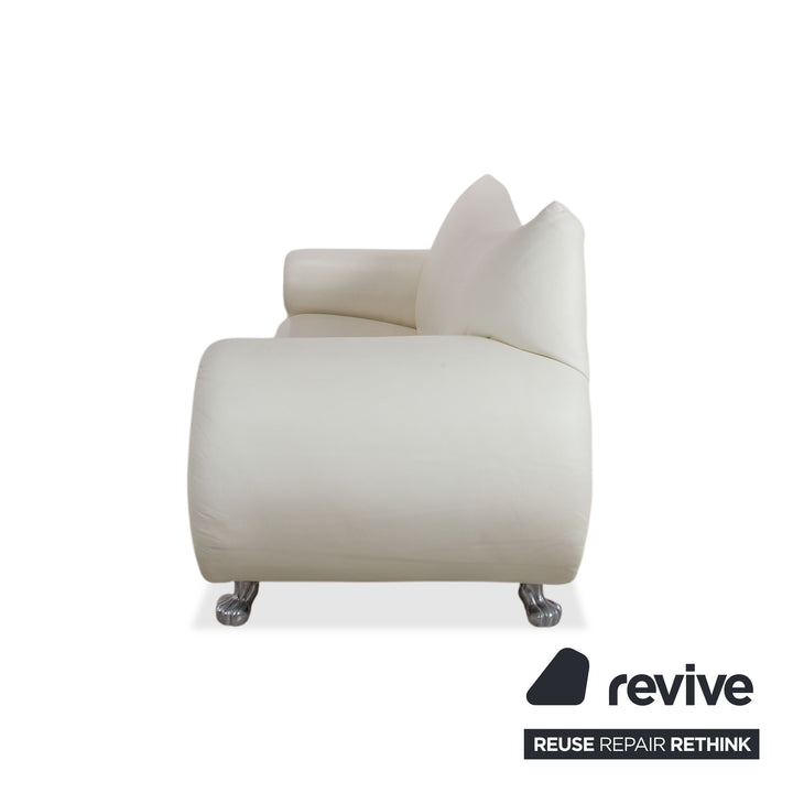 Bretz Gaudi Leather Suite 2x Three-Seater & Chaise Lounge Sofa White Cream Beige Silver Lion's Paw Feet Rivets