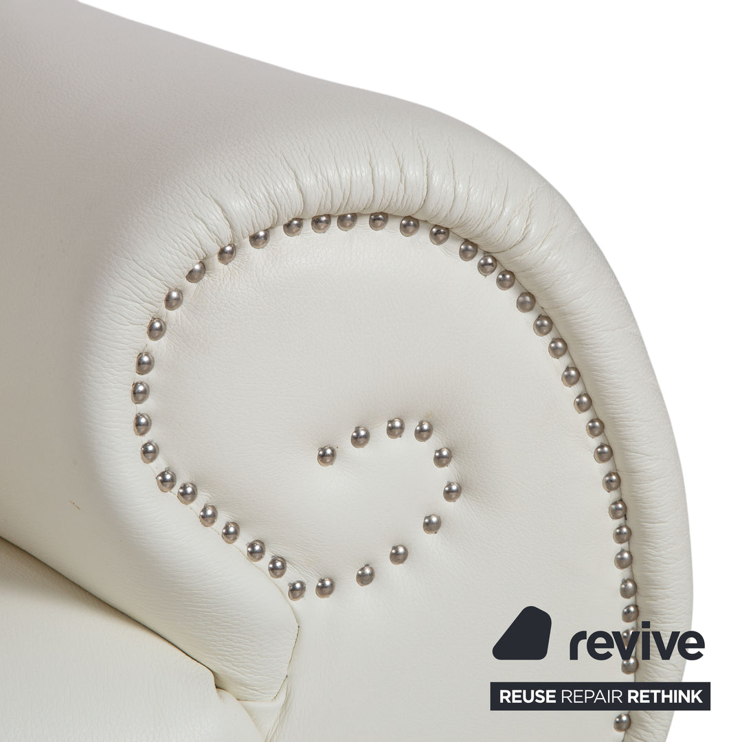 Bretz Gaudi Leather Suite 2x Three-Seater & Chaise Lounge Sofa White Cream Beige Silver Lion's Paw Feet Rivets