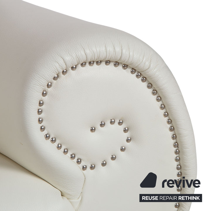 Bretz Gaudi Leather Suite 2x Three-Seater & Chaise Lounge Sofa White Cream Beige Silver Lion's Paw Feet Rivets