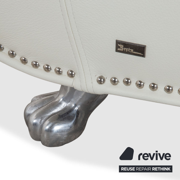 Bretz Gaudi Leather Suite 2x Three-Seater & Chaise Lounge Sofa White Cream Beige Silver Lion's Paw Feet Rivets
