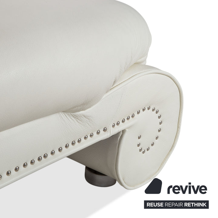 Bretz Gaudi Leather Suite 2x Three-Seater & Chaise Lounge Sofa White Cream Beige Silver Lion's Paw Feet Rivets