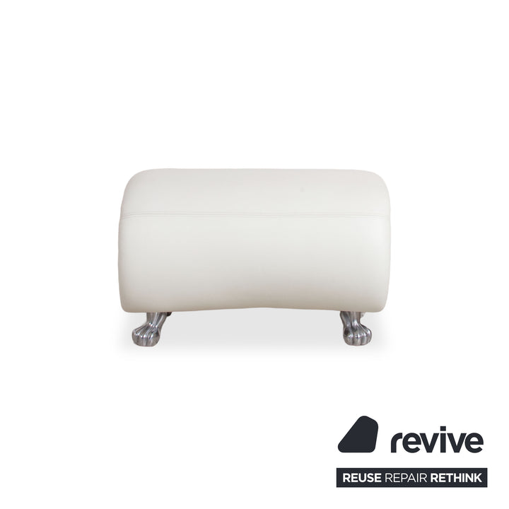 Bretz Gaudi Leder Garnitur Dreisitzer, Recamiere & Hocker Sofa Couch Weiß Creme Beige Silber Löwentatzen Füße Nieten