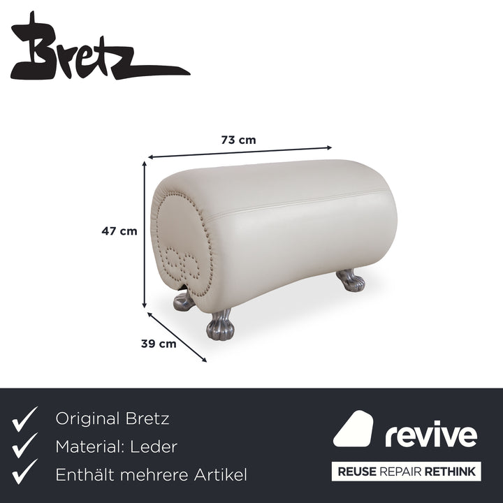 Bretz Gaudi Leder Garnitur Dreisitzer, Recamiere & Hocker Sofa Couch Weiß Creme Beige Silber Löwentatzen Füße Nieten