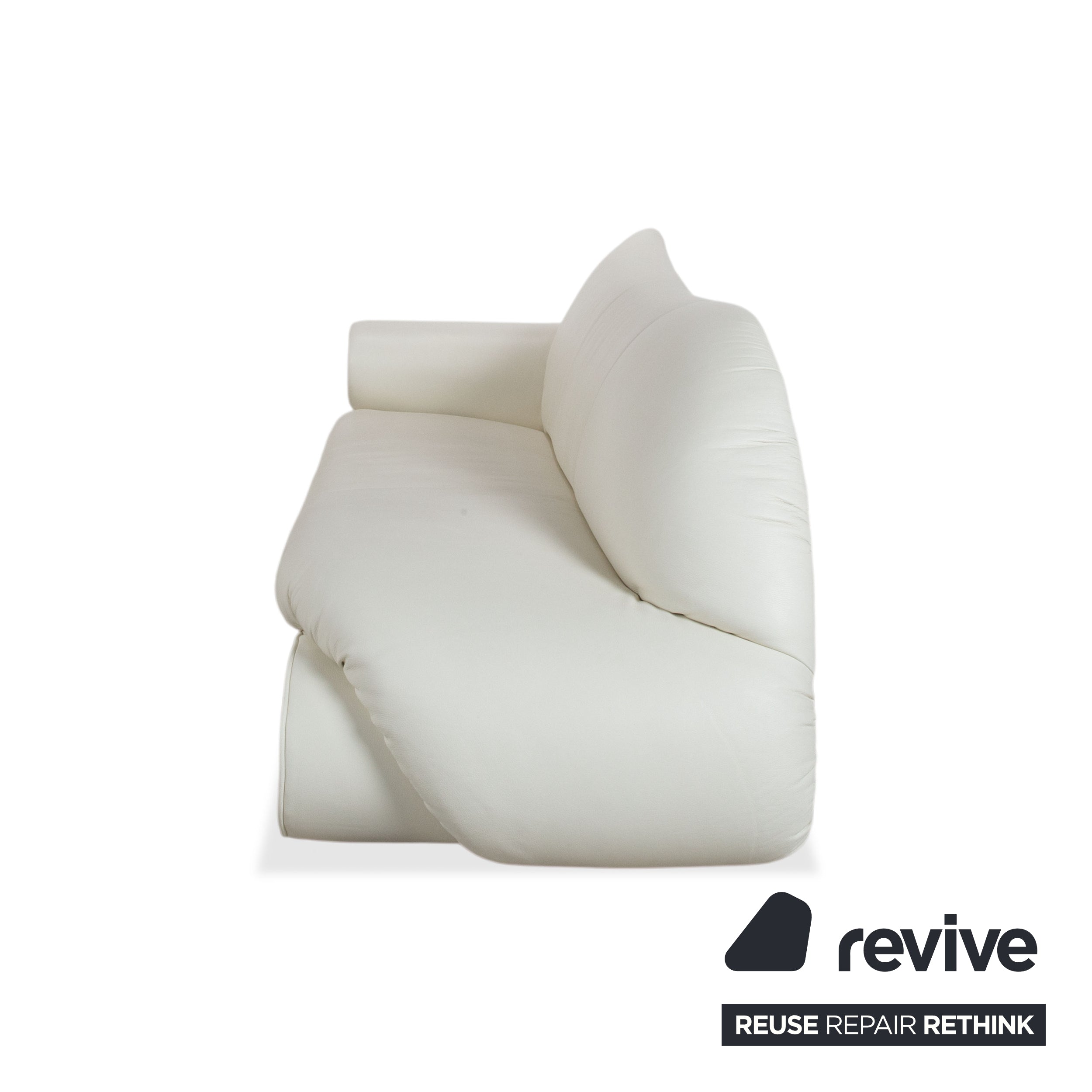 Bretz Gaudi Leder Garnitur Dreisitzer, Recamiere & Hocker Sofa Couch Weiß Creme Beige Silber Löwentatzen Füße Nieten