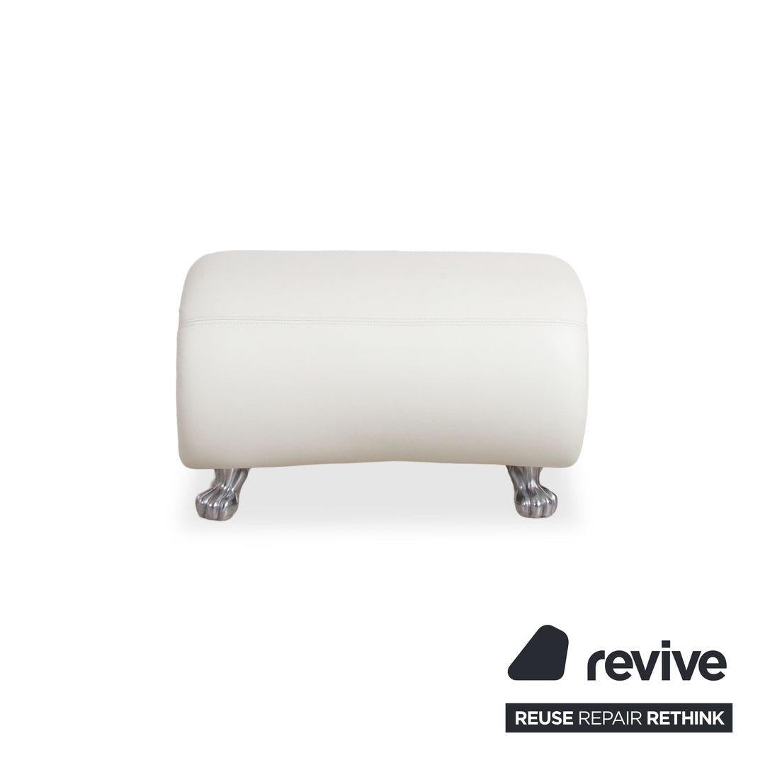 Bretz Gaudi Leder Garnitur Dreisitzer, Recamiere & Hocker Sofa Couch Weiß Creme Beige Silber Löwentatzen Füße Nieten