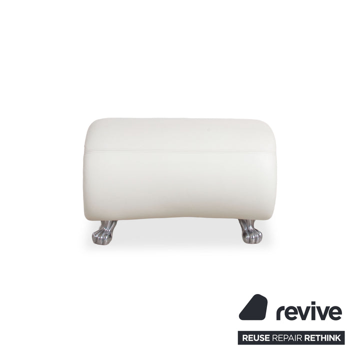 Bretz Gaudi Leder Garnitur Dreisitzer, Recamiere & Hocker Sofa Couch Weiß Creme Beige Silber Löwentatzen Füße Nieten