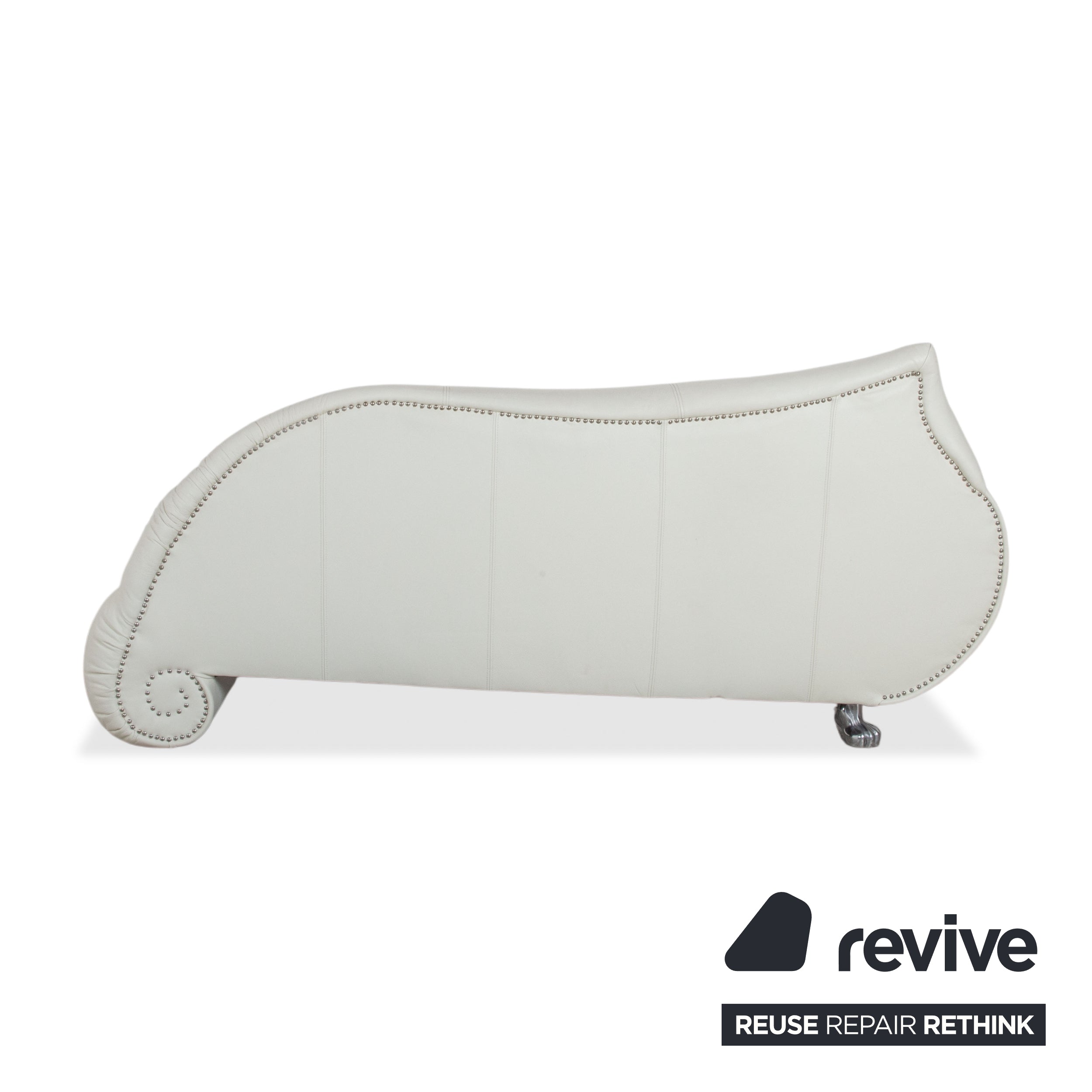 Bretz Gaudi Leder Garnitur Dreisitzer & Recamiere Sofa Couch Weiß Creme Beige Silber Löwentatzen Füße Nieten