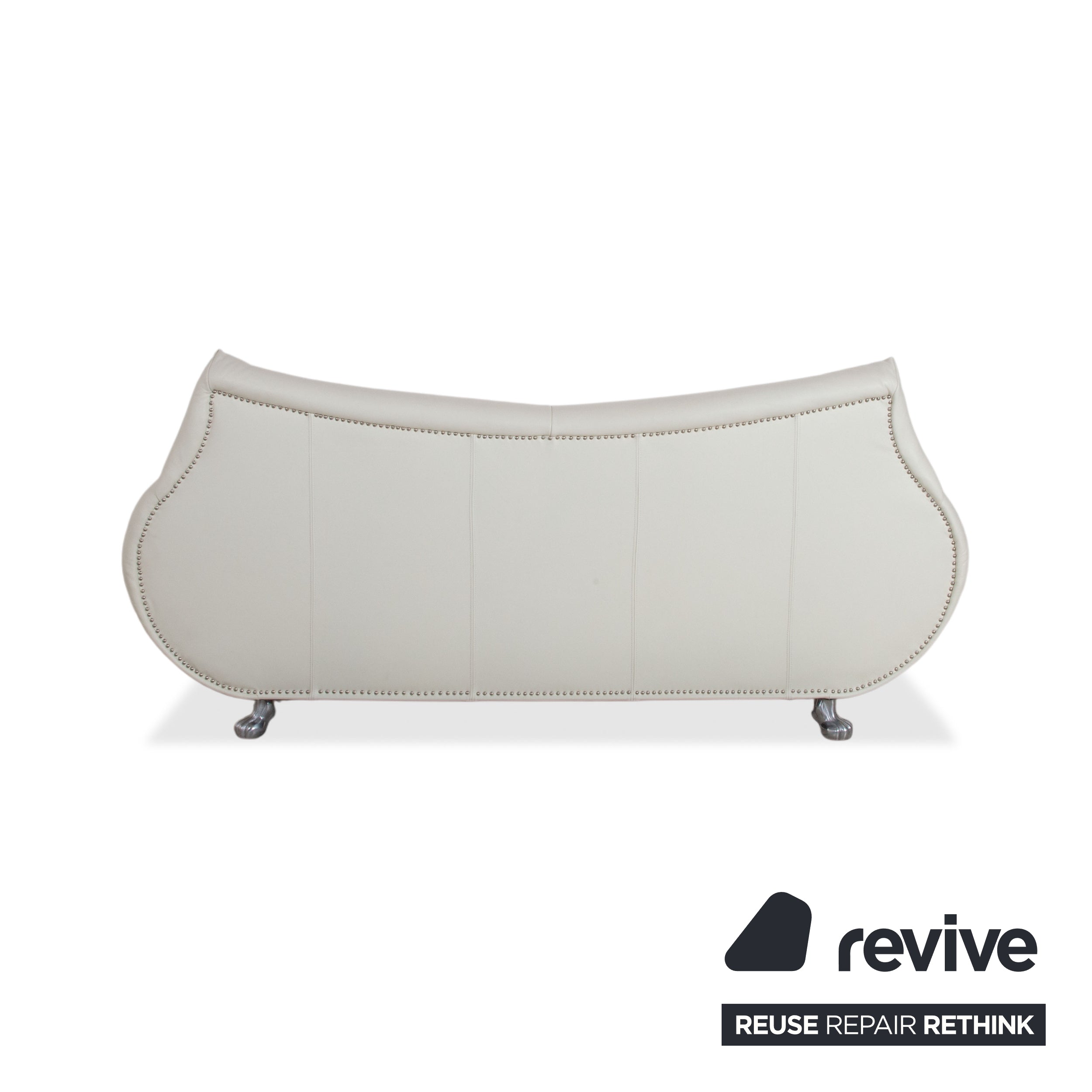 Bretz Gaudi Leder Garnitur Dreisitzer & Recamiere Sofa Couch Weiß Creme Beige Silber Löwentatzen Füße Nieten
