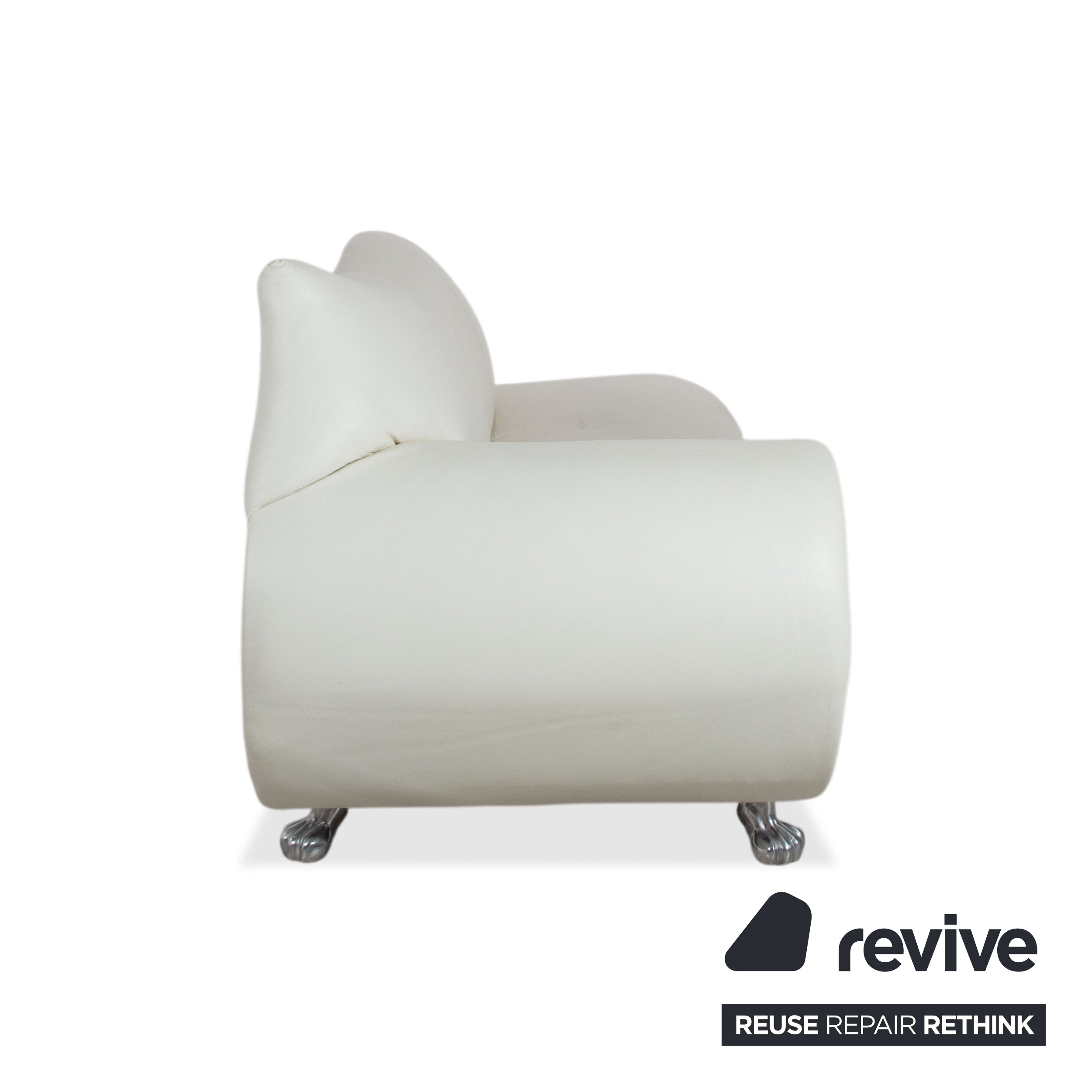 Bretz Gaudi Leder Garnitur Dreisitzer & Recamiere Sofa Couch Weiß Creme Beige Silber Löwentatzen Füße Nieten