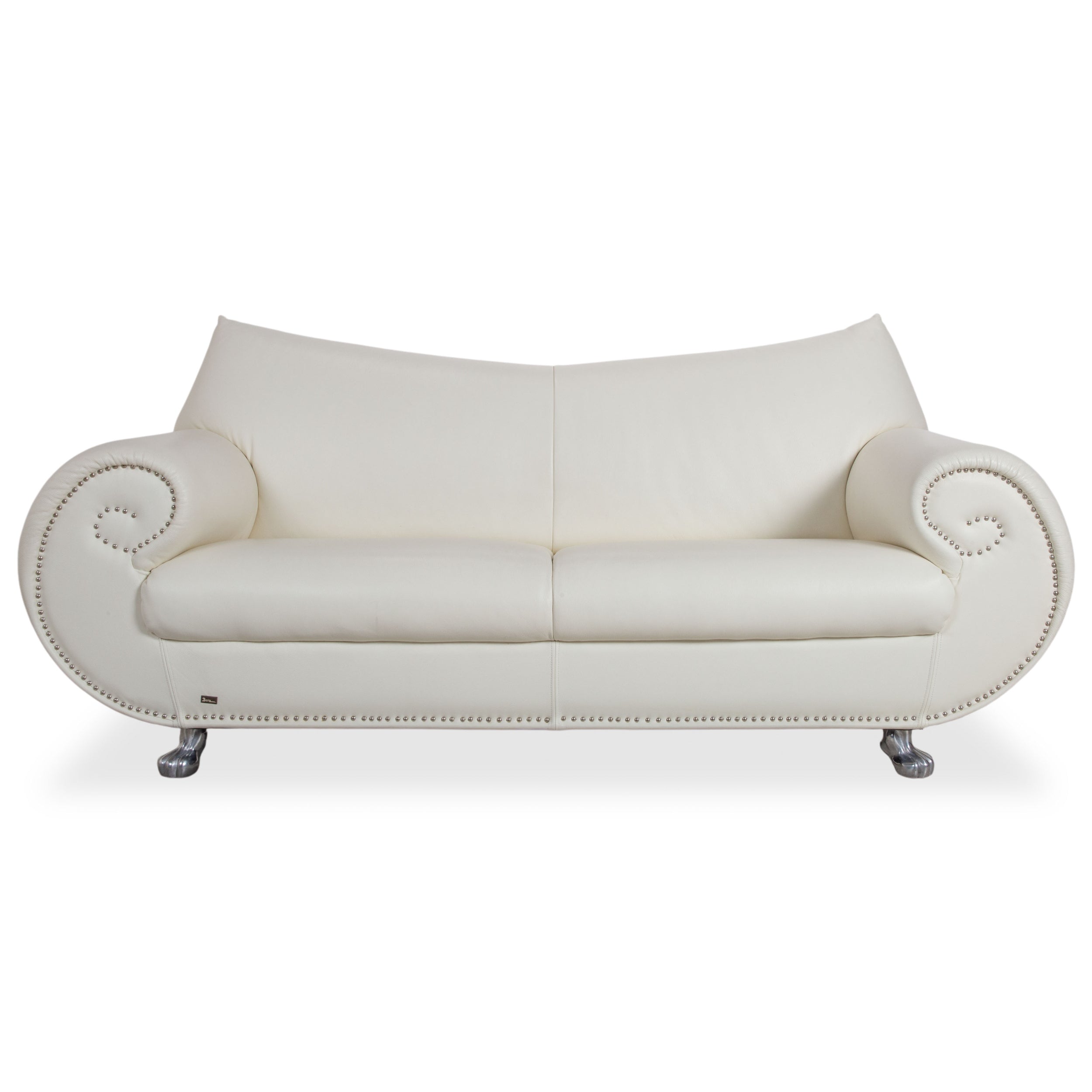 Bretz Gaudi Leder Dreisitzer Sofa Couch Weiß Creme Beige Silber Löwentatzen Füße Nieten