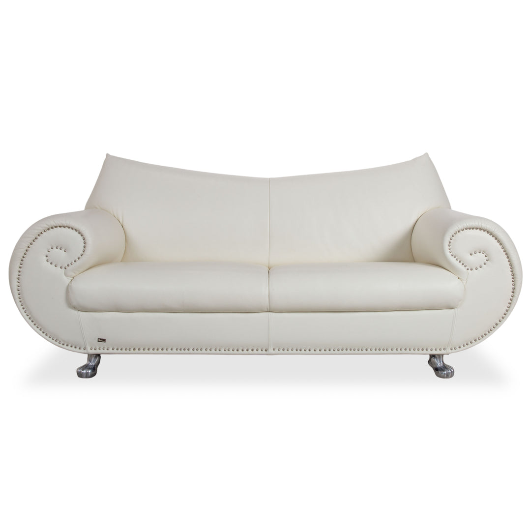 Bretz Gaudi Leather Three-Seater Sofa White Cream Beige Silver Lion Paw Feet Rivets