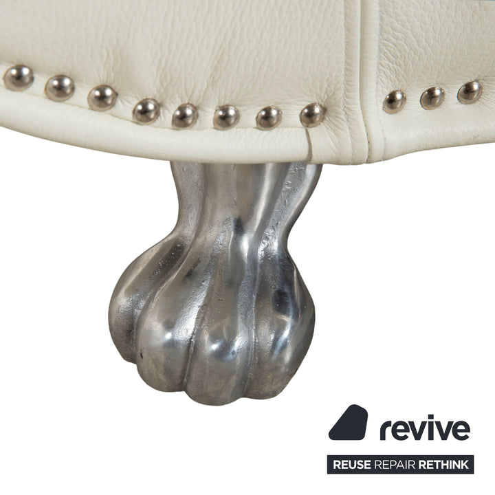 Bretz Gaudi Leder Dreisitzer Sofa Couch Weiß Creme Beige Silber Löwentatzen Füße Nieten