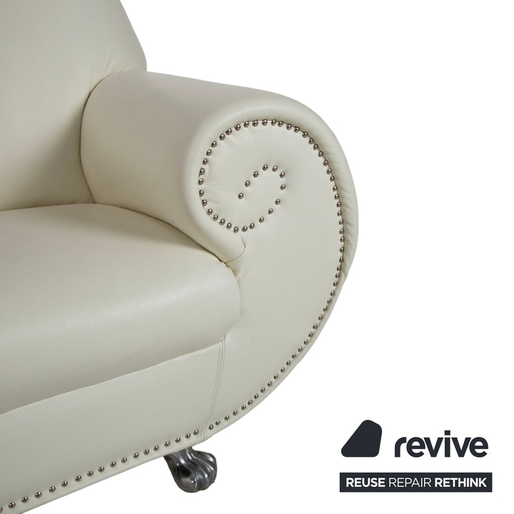 Bretz Gaudi Leder Dreisitzer Sofa Couch Weiß Creme Beige Silber Löwentatzen Füße Nieten