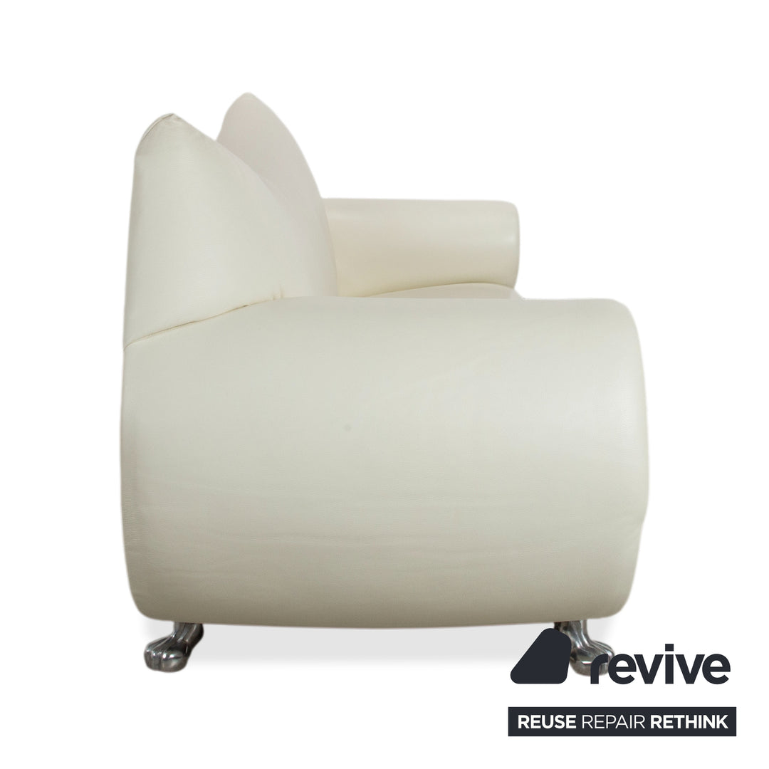 Bretz Gaudi Leder Dreisitzer Sofa Couch Weiß Creme Beige Silber Löwentatzen Füße Nieten