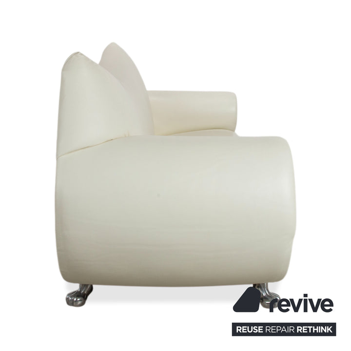Bretz Gaudi Leder Dreisitzer Sofa Couch Weiß Creme Beige Silber Löwentatzen Füße Nieten