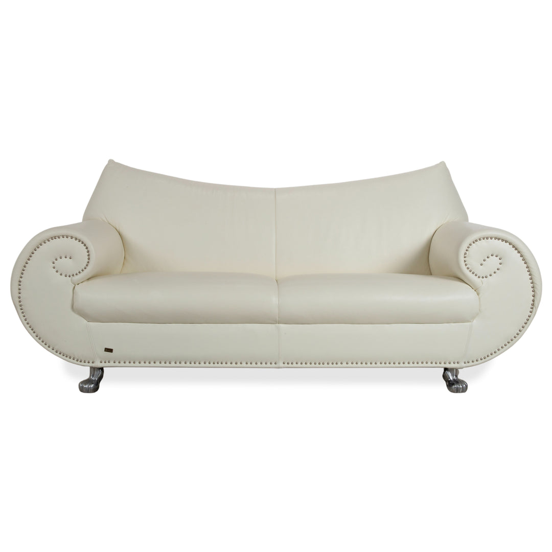 Bretz Gaudi Leder Dreisitzer Sofa Couch Weiß Creme Beige Silber Löwentatzen Füße Nieten