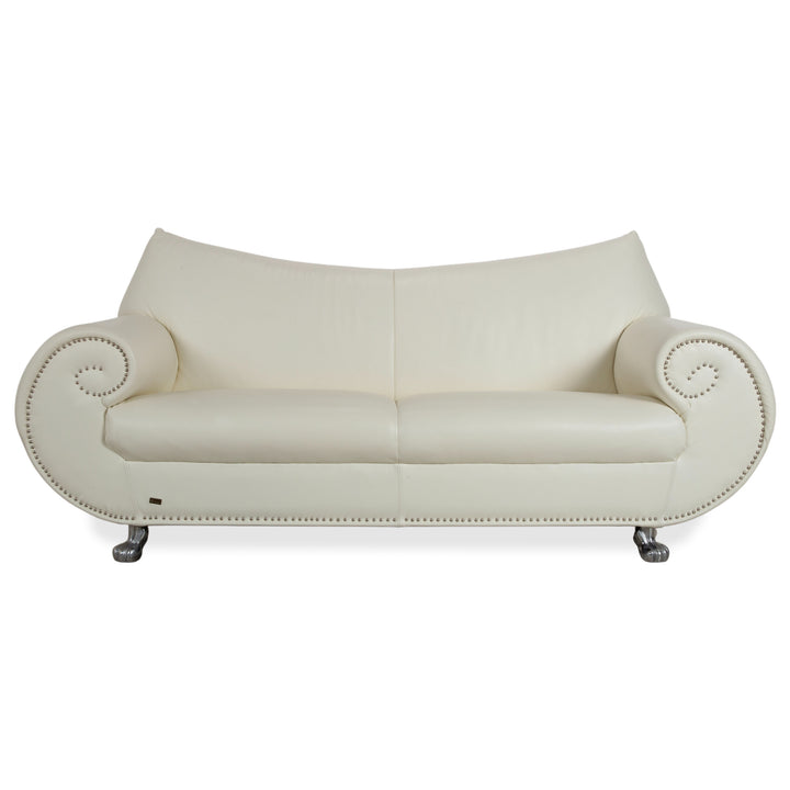Bretz Gaudi Leder Dreisitzer Sofa Couch Weiß Creme Beige Silber Löwentatzen Füße Nieten