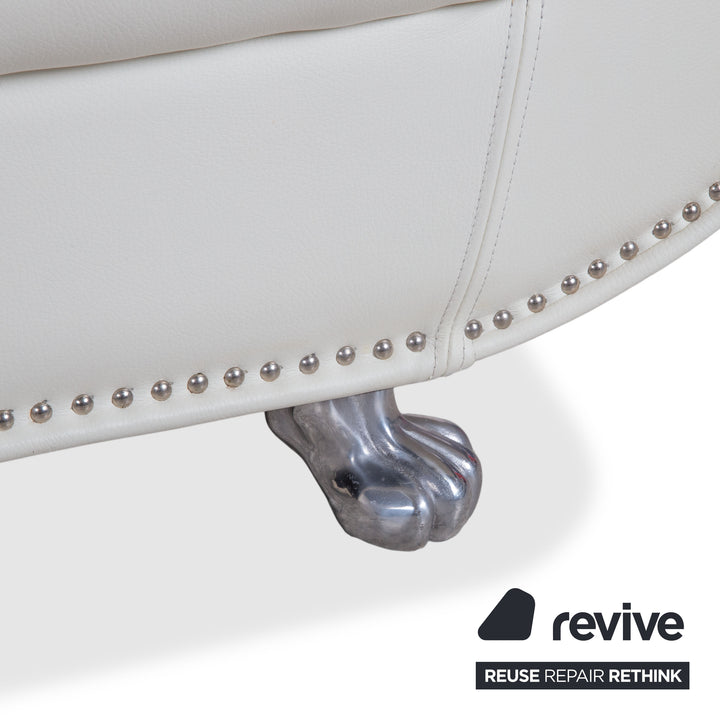 Bretz Gaudi Leather Three-Seater Sofa White Cream Beige Silver Lion Paw Feet Rivets