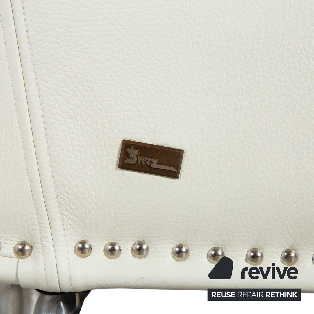 Bretz Gaudi Leder Dreisitzer Sofa Couch Weiß Creme Beige Silber Löwentatzen Füße Nieten