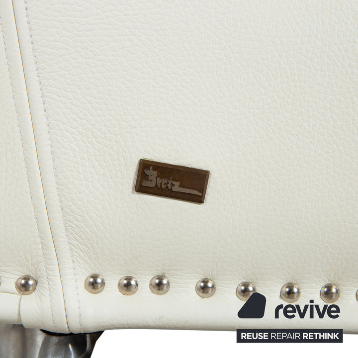 Bretz Gaudi Leder Dreisitzer Sofa Couch Weiß Creme Beige Silber Löwentatzen Füße Nieten