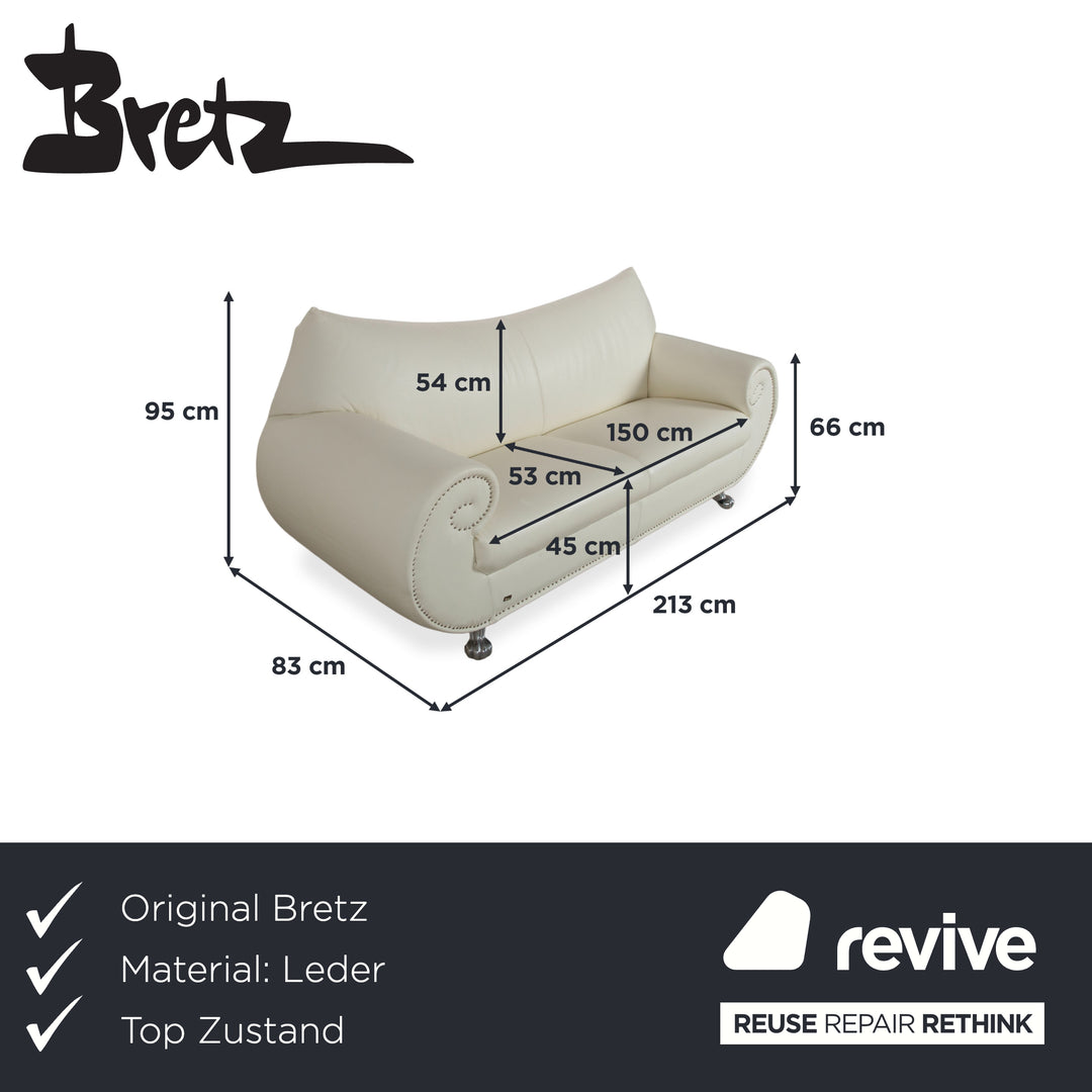 Bretz Gaudi Leder Dreisitzer Sofa Couch Weiß Creme Beige Silber Löwentatzen Füße Nieten