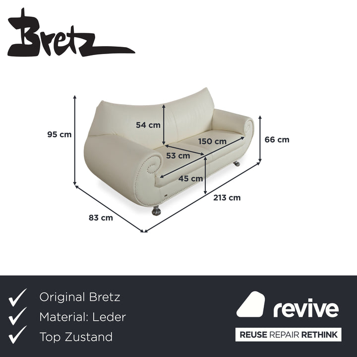 Bretz Gaudi Leder Dreisitzer Sofa Couch Weiß Creme Beige Silber Löwentatzen Füße Nieten