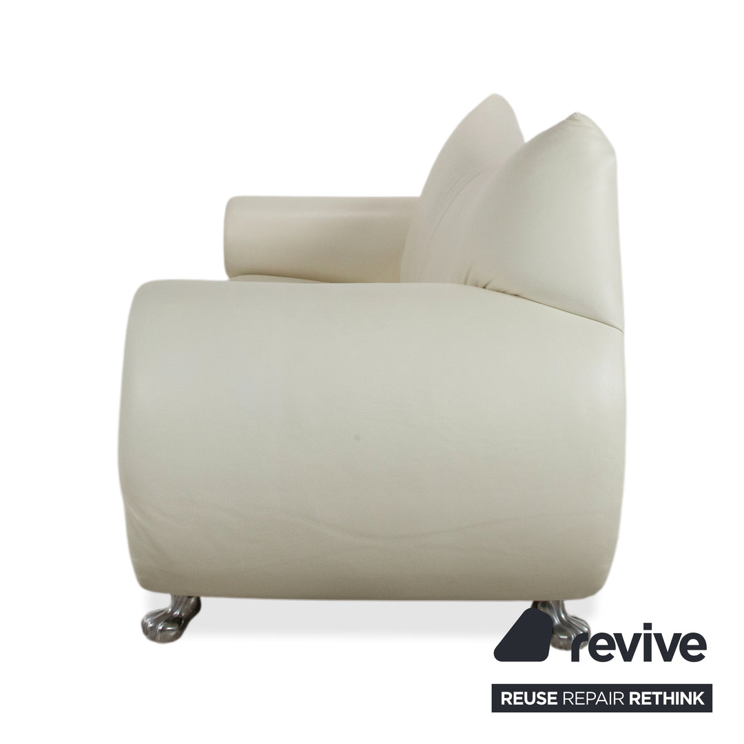 Bretz Gaudi Leder Dreisitzer Sofa Couch Weiß Creme Beige Silber Löwentatzen Füße Nieten