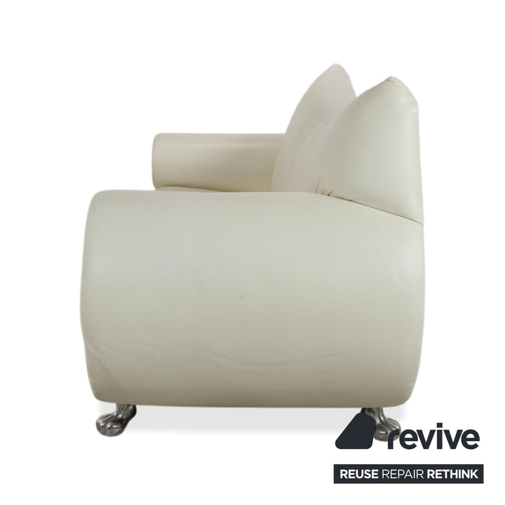 Bretz Gaudi Leder Dreisitzer Sofa Couch Weiß Creme Beige Silber Löwentatzen Füße Nieten
