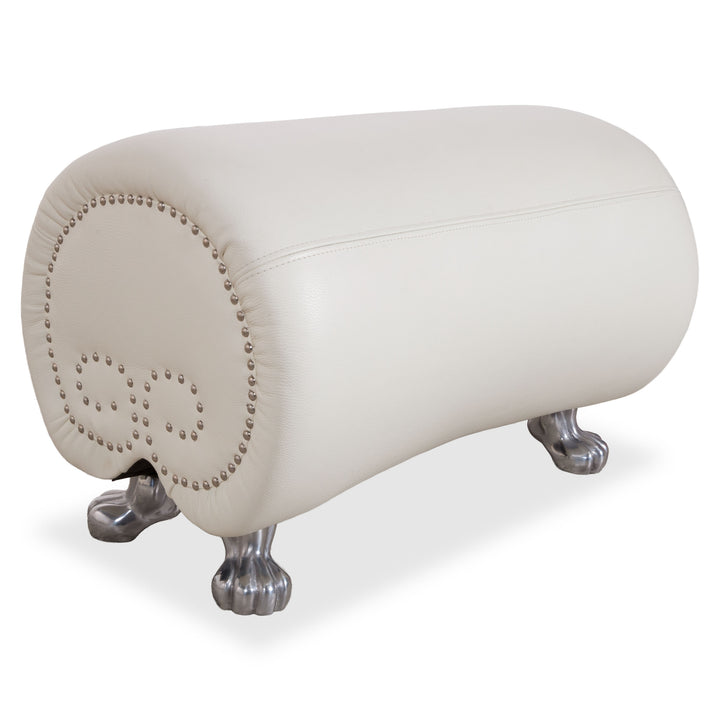 Bretz Gaudi Leather Stool White Cream Beige Silver Lion's Paw Feet Rivets