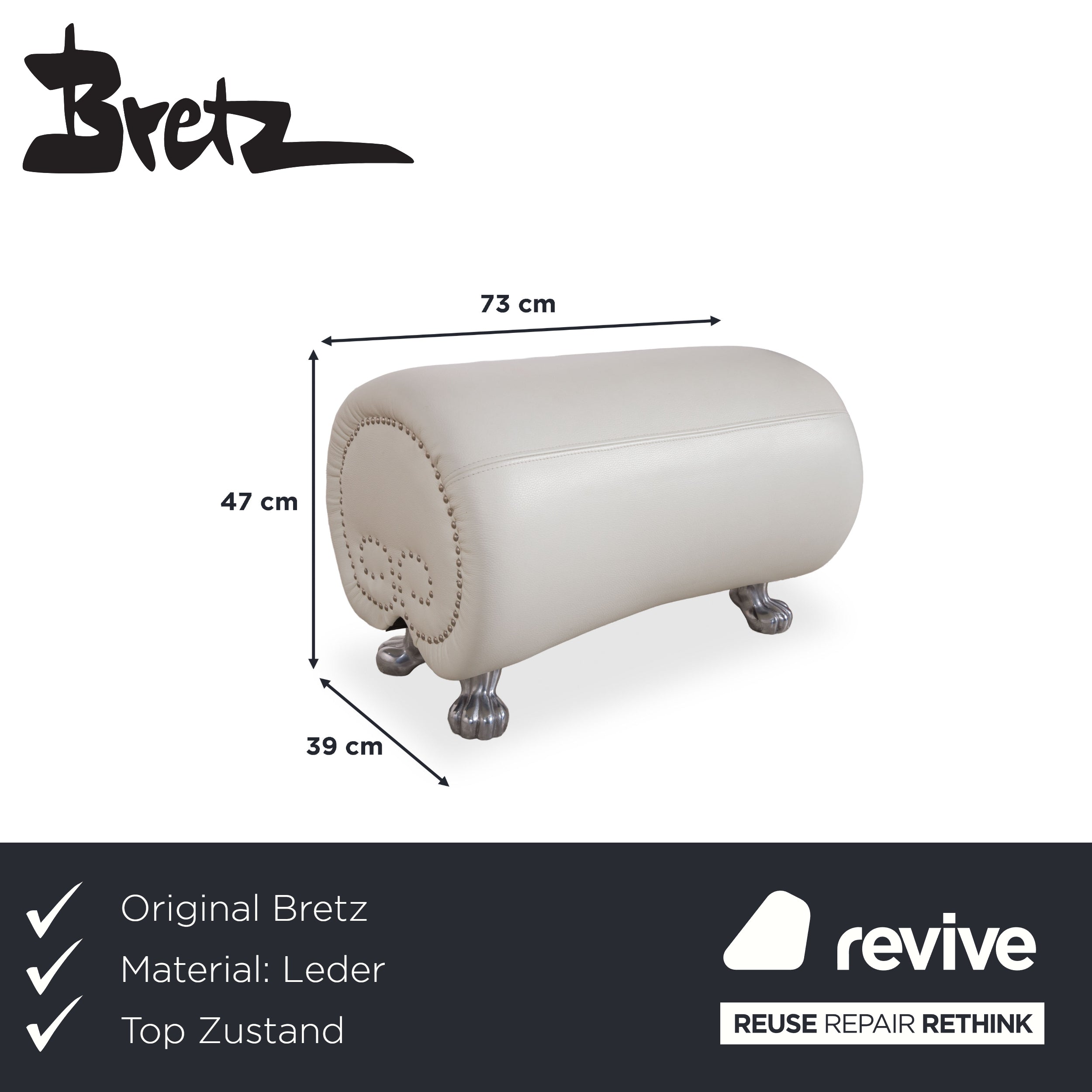 Bretz Gaudi Leder Hocker Weiß Creme Beige Silber Löwentatzen Füße Nieten
