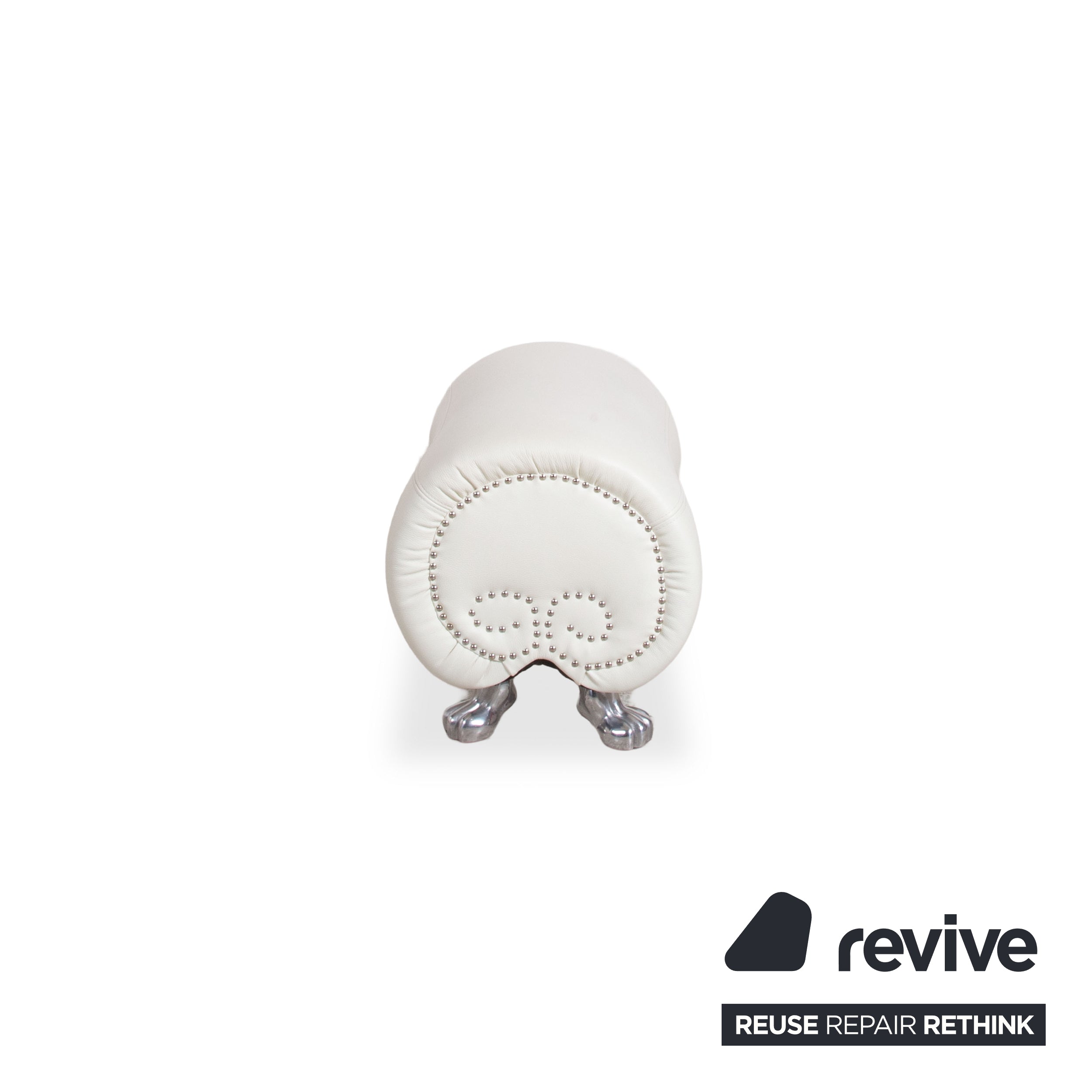 Bretz Gaudi Leder Hocker Weiß Creme Beige Silber Löwentatzen Füße Nieten