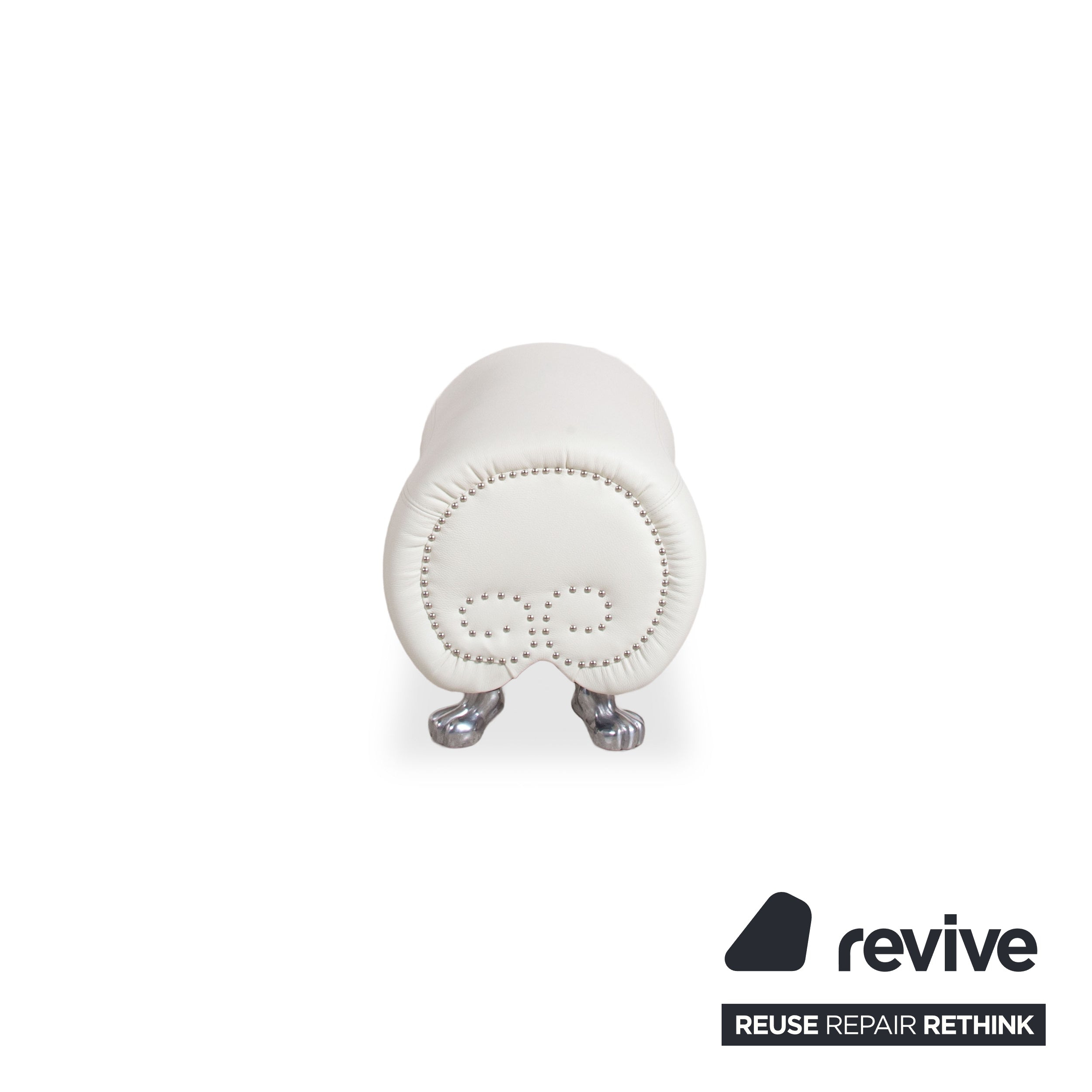 Bretz Gaudi Leder Hocker Weiß Creme Beige Silber Löwentatzen Füße Nieten