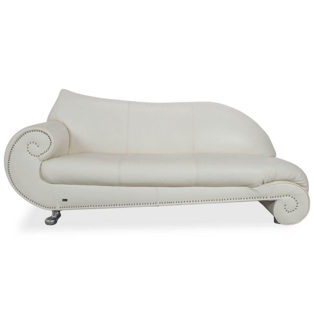 Bretz Gaudi Leather Recamiere Sofa Couch White Cream Beige Silver Lion's Paw Feet Rivets