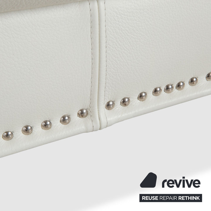Bretz Gaudi Leather Recamiere Sofa Couch White Cream Beige Silver Lion's Paw Feet Rivets