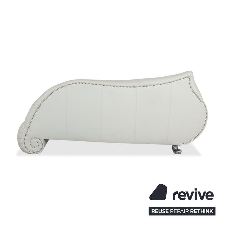 Bretz Gaudi Leather Recamiere Sofa Couch White Cream Beige Silver Lion's Paw Feet Rivets