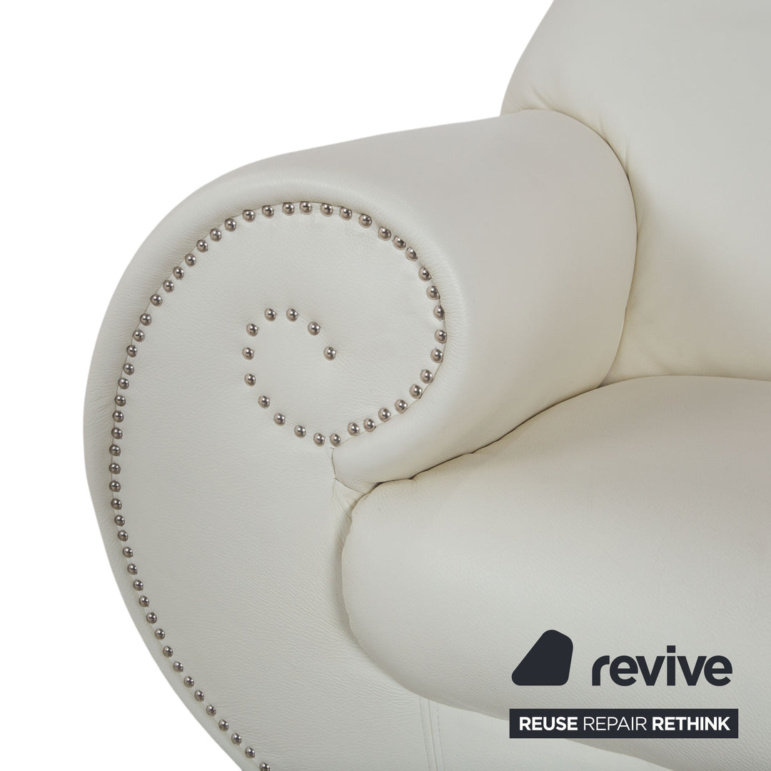 Bretz Gaudi Leather Recamiere Sofa Couch White Cream Beige Silver Lion's Paw Feet Rivets