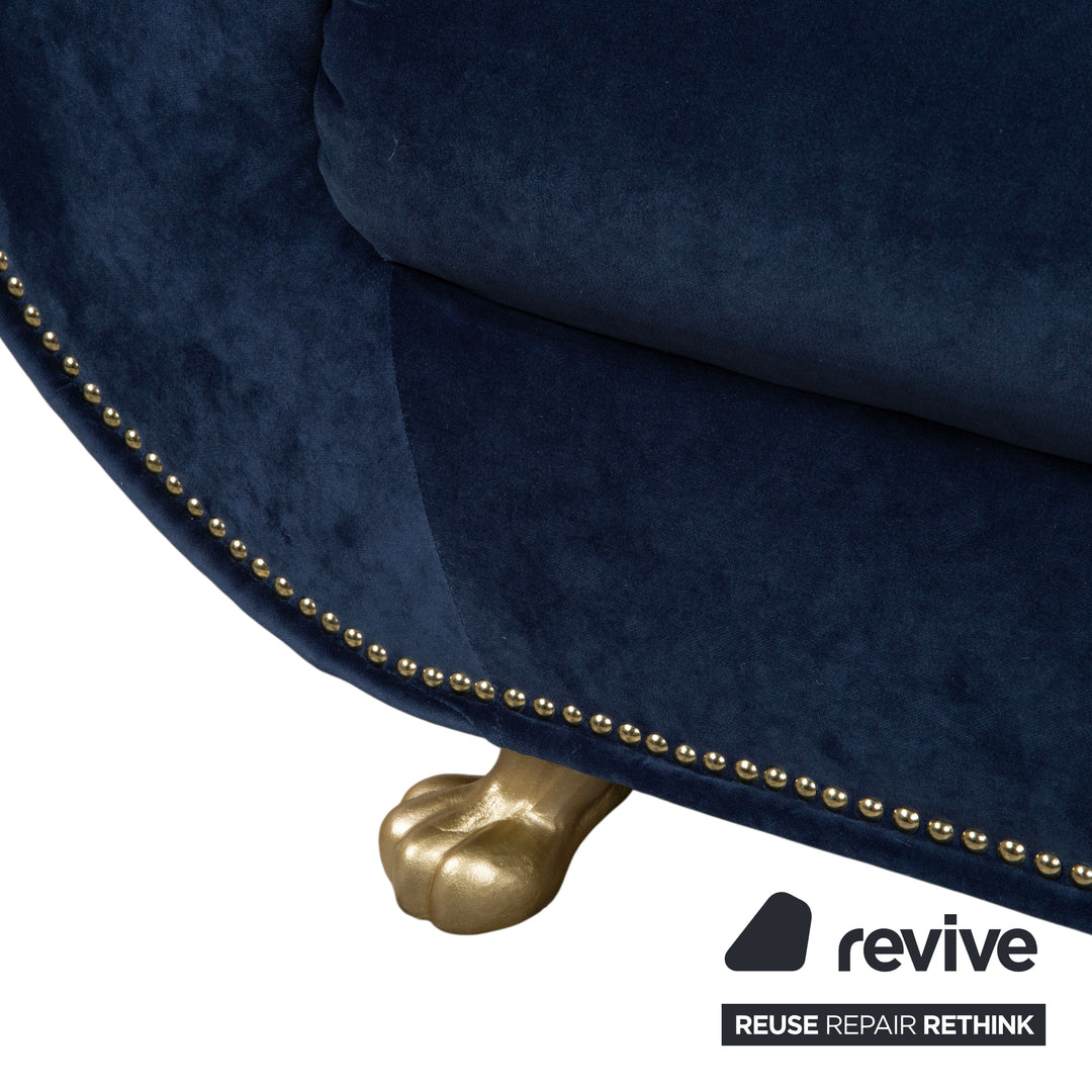 Bretz Gaudi Recamiere Samt Dreisitzer Blau Sofa Couch Gold Löwen Tatzen Neubezug MELIA FR 802