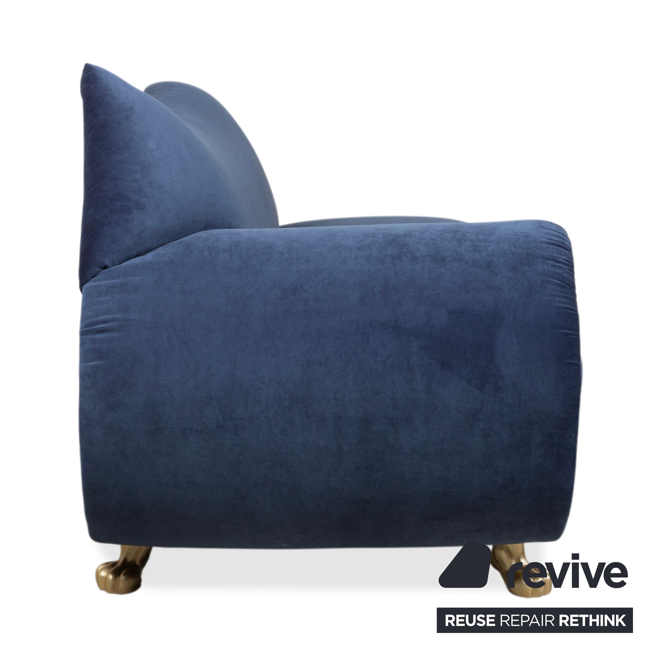 Bretz Gaudi Recamiere Samt Velour Dreisitzer Blau Sofa Couch Gold Löwen Tatzen Neubezug