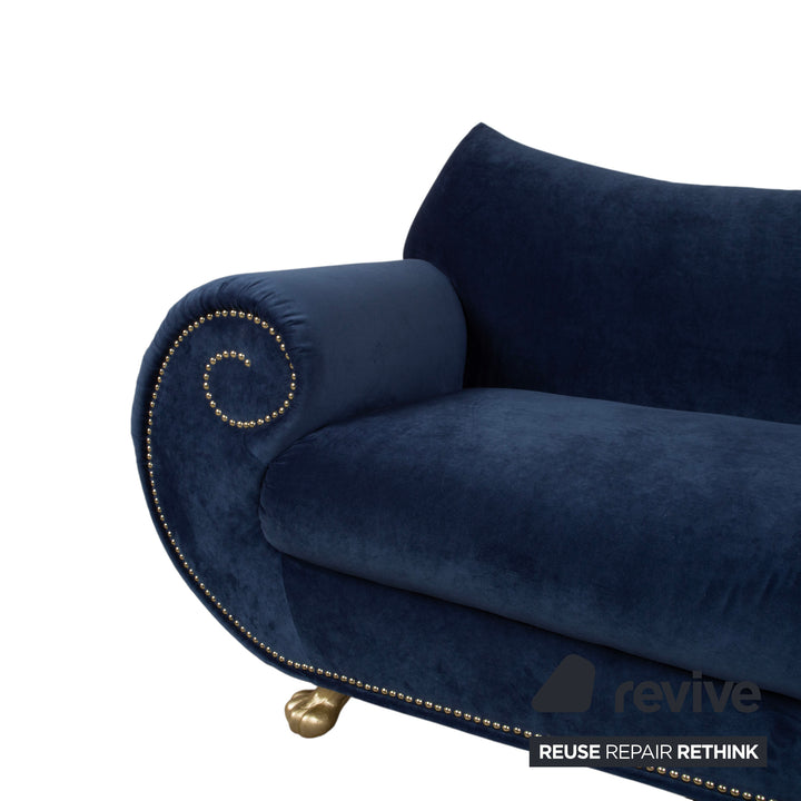 Bretz Gaudi Recamiere Samt Dreisitzer Blau Sofa Couch Gold Löwen Tatzen Neubezug MELIA FR 802