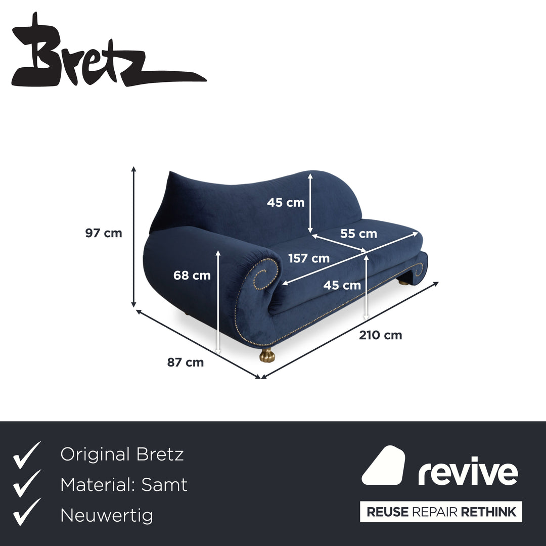 Bretz Gaudi Chaise Longue Velvet Three-Seater Blue Sofa Couch Gold Lion Paws New Upholstery MELIA FR 802