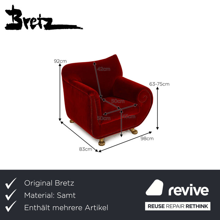 Ensemble fauteuil en velours Bretz Gaudi tabouret rouge