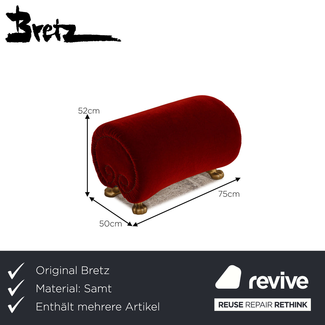 Ensemble fauteuil en velours Bretz Gaudi tabouret rouge