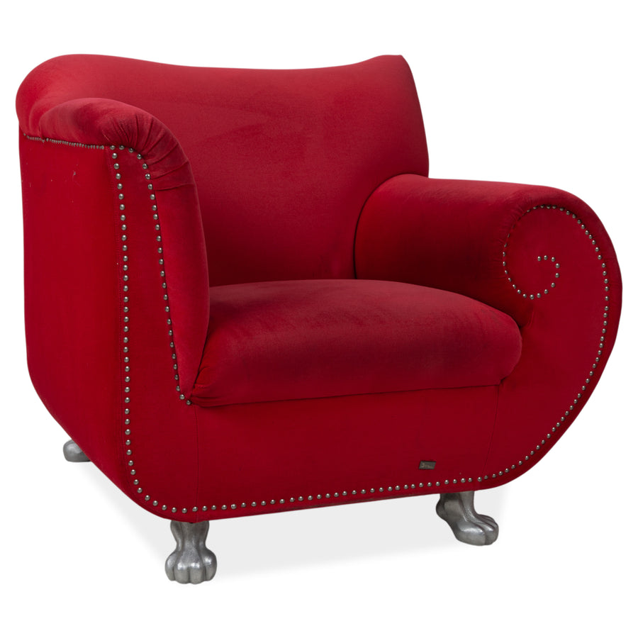 Bretz Gaudi Velvet Armchair Red Lion's Paw Feet in Silver