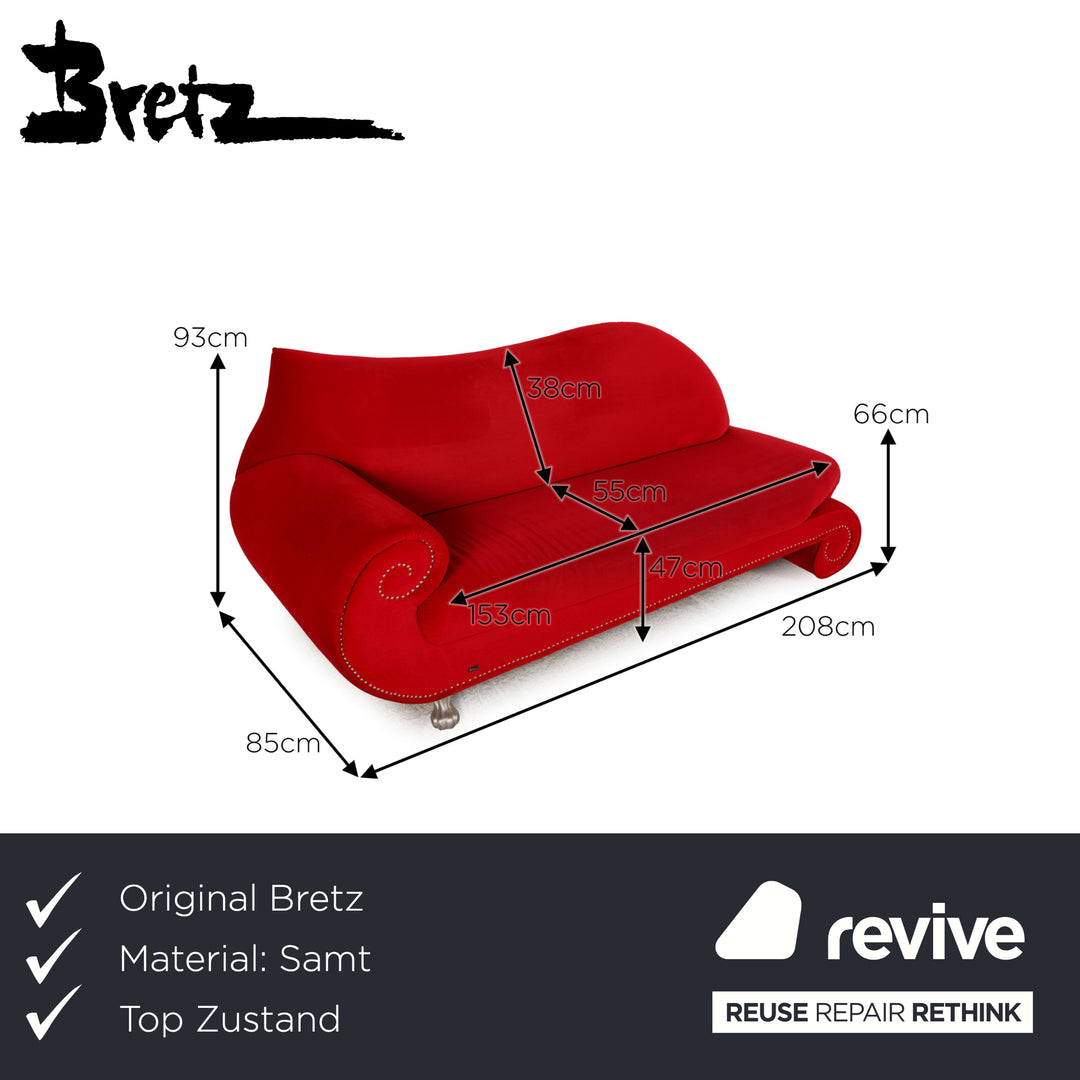 Bretz Gaudi Samt Sofa Rot Dreisitzer Couch Recamière