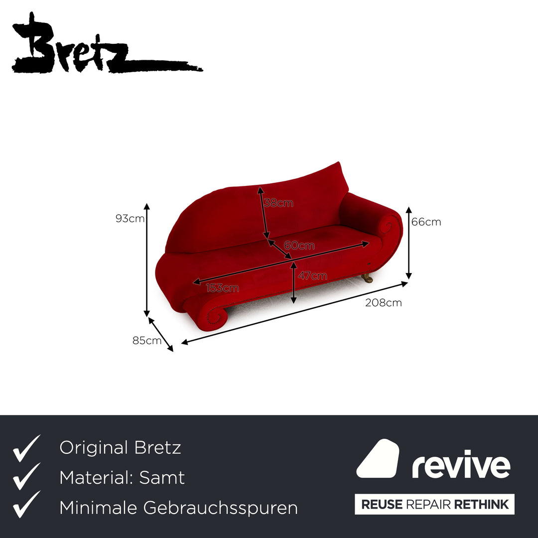 Bretz Gaudi velvet sofa red three-seater couch recamier