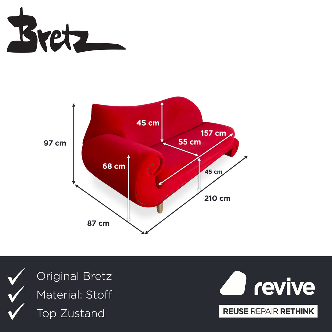 Bretz Gaudi Samt Stoff Dreisitzer Rot Sofa Couch