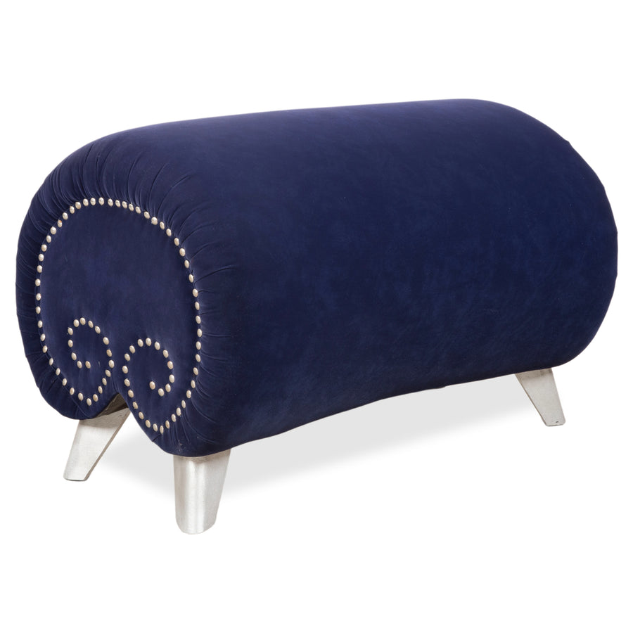 Bretz Gaudi Samt Stoff Hocker Dunkelblau