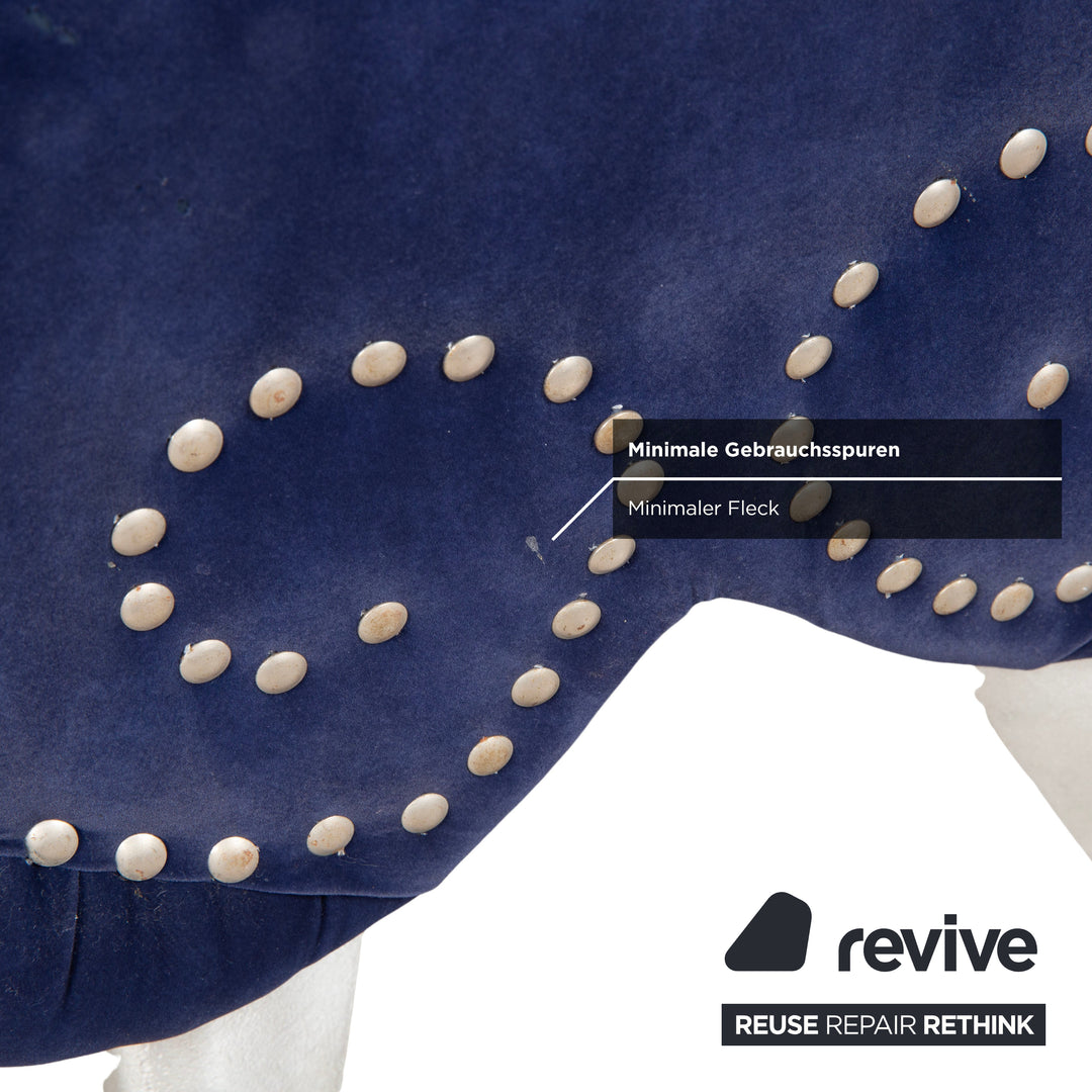 Bretz Gaudi Samt Stoff Hocker Dunkelblau