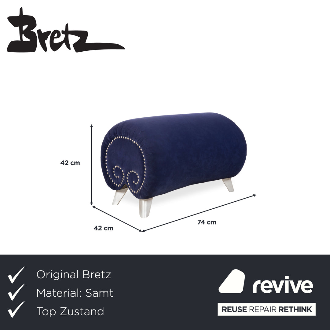 Bretz Gaudi Samt Stoff Hocker Dunkelblau
